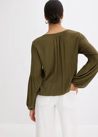 Blouse met borduursel • donkerolijfgroen-beige • bonprix online shop