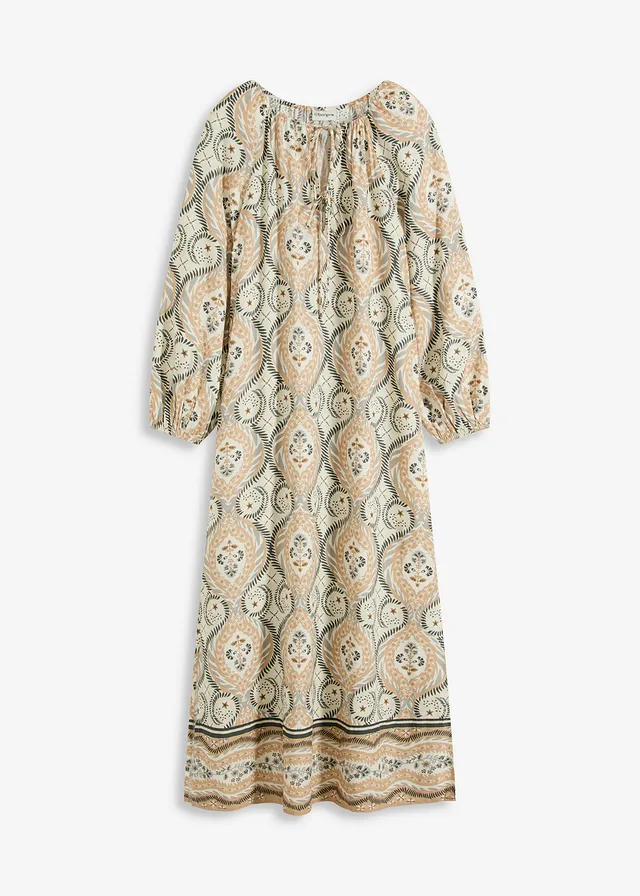 Robe caftan imprimée en viscose fluide, Couleur: sable imprimé