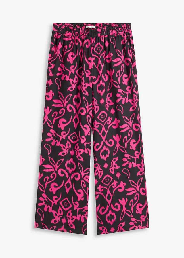 Gedessineerde Marlene Dietrich broek van soepele viscose, Kleur: zwart/pink