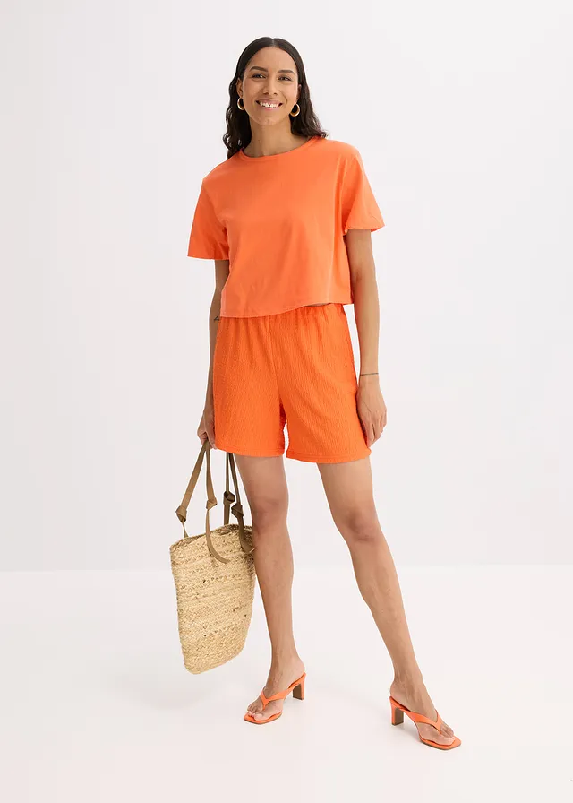 Jersey short van lichte crèpe, Kleur: mango