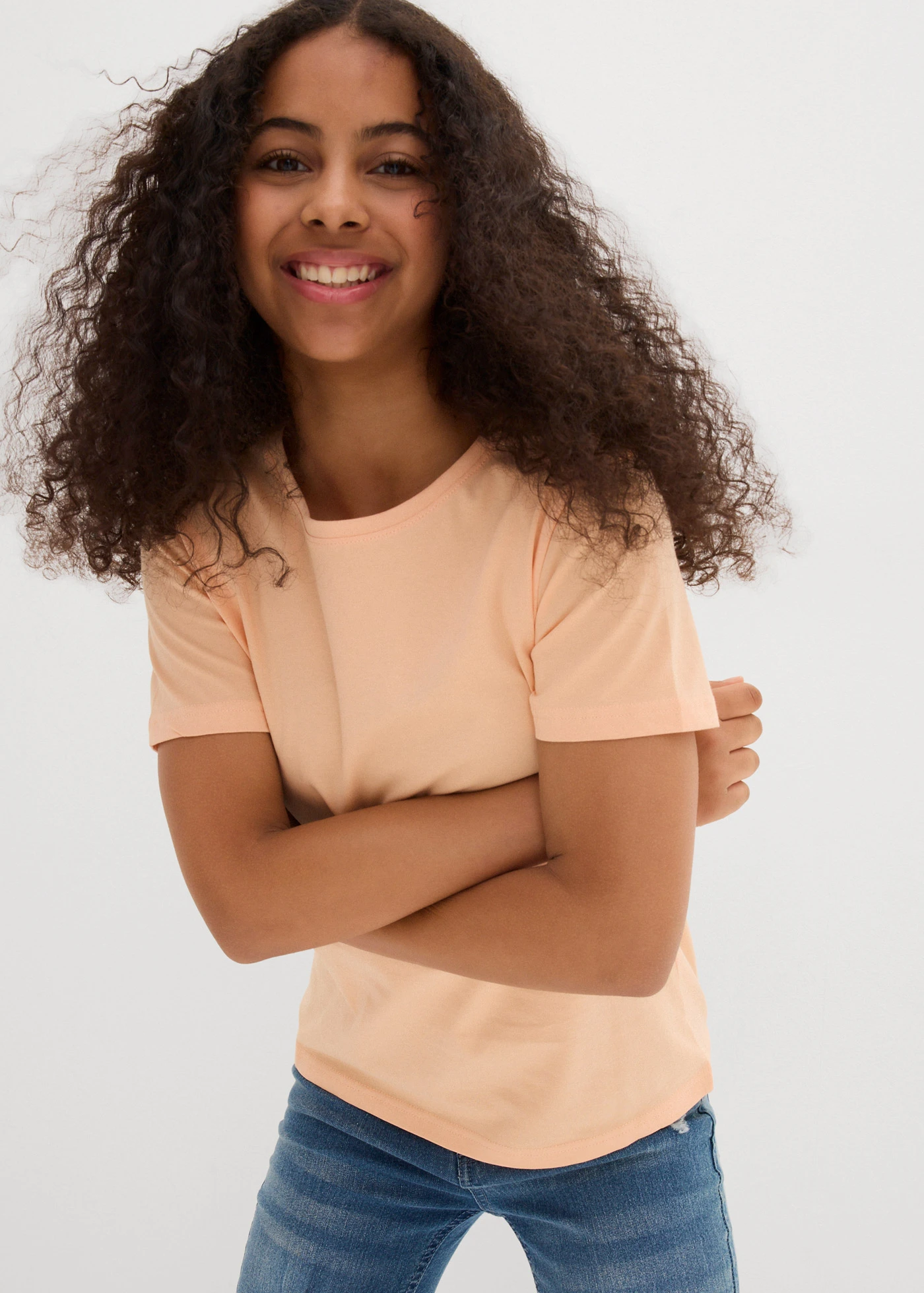 T-shirt van puur biologisch katoen (set van 3) • donkerblauw+melba+wit • bonprix online shop