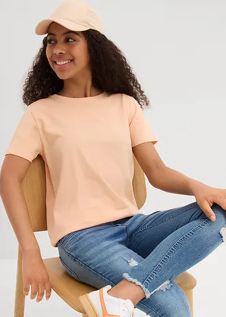 T-shirt van puur biologisch katoen (set van 3) • donkerblauw+melba+wit • bonprix online shop