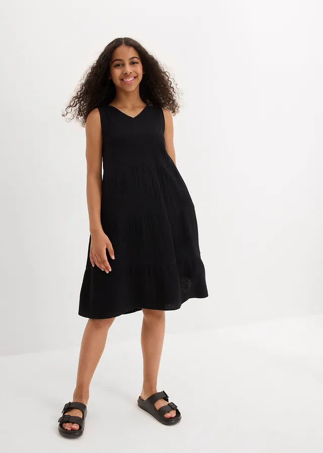 Robe à bretelles en gaze de coton douce, Couleur: noir