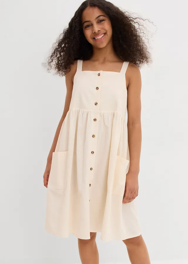 Robe à bretelles en lin mélangé rafraîchissant, Couleur: beige naturel