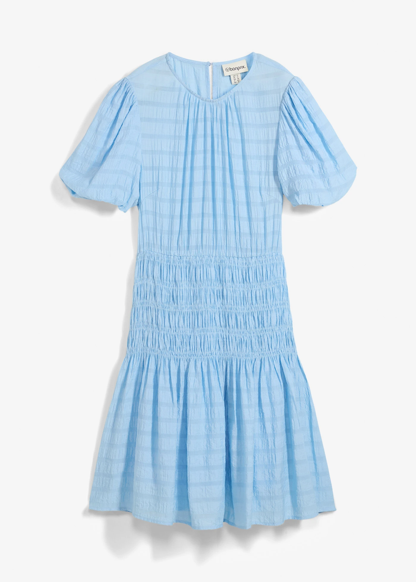 Mini jurk met gesmokt inzetstuk • lichtblauw • bonprix online shop