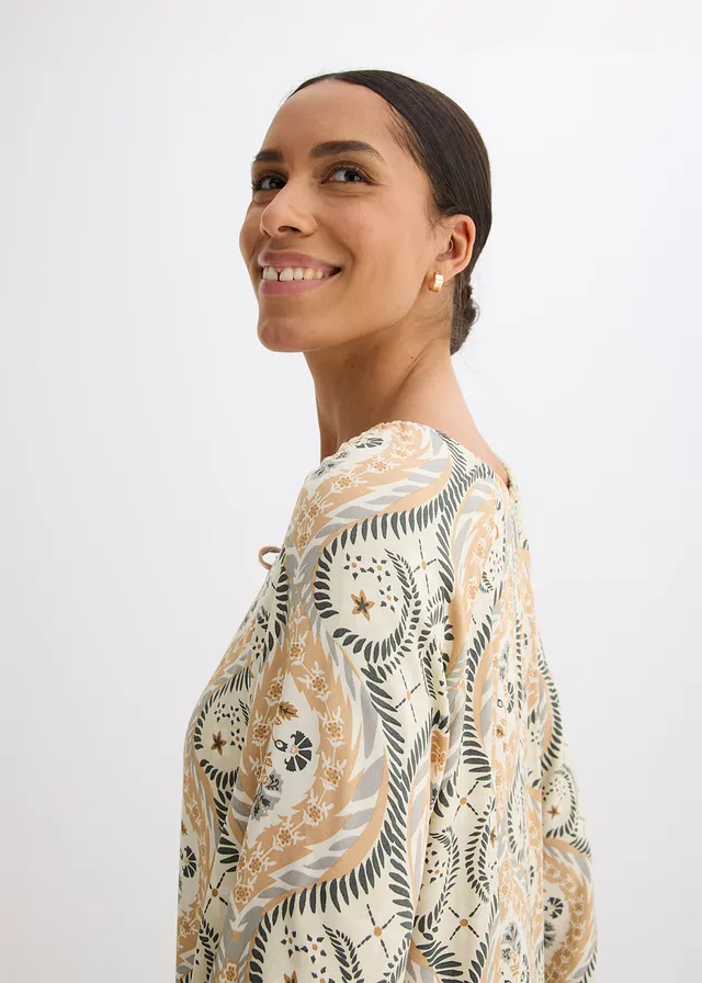 Gedessineerde kaftan jurk van vloeiende viscose • sand gedessineerd • product-page.page-title-suffix