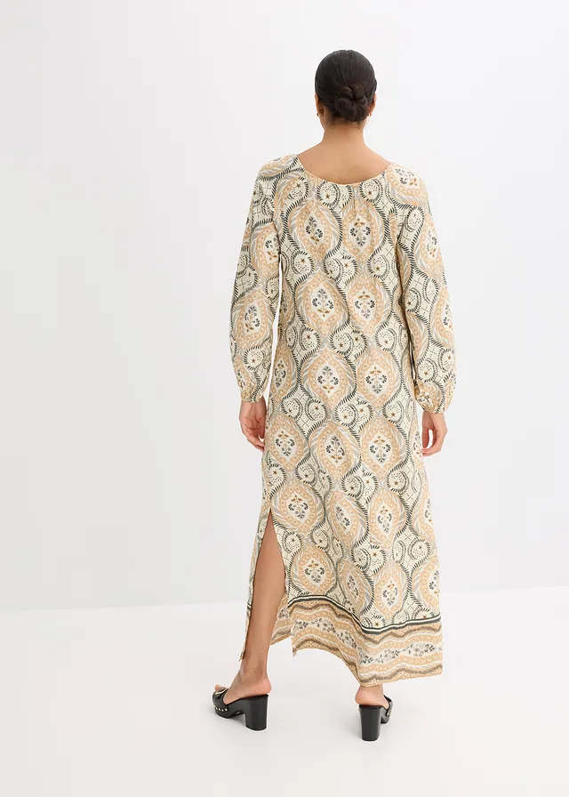 Robe caftan imprimée en viscose fluide, Couleur: sable imprimé