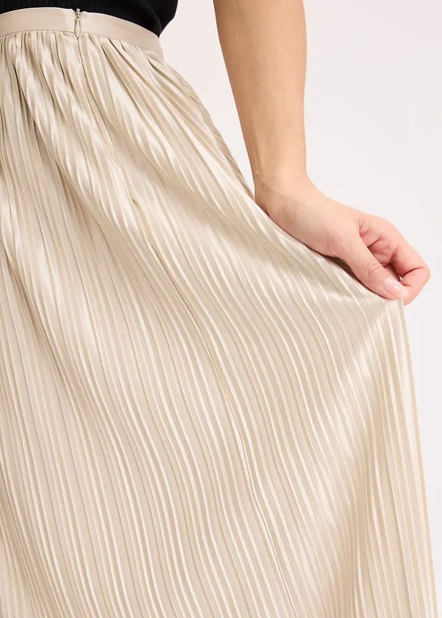Plissé rok van glanzend satijn • champagnekleur • product-page.page-title-suffix