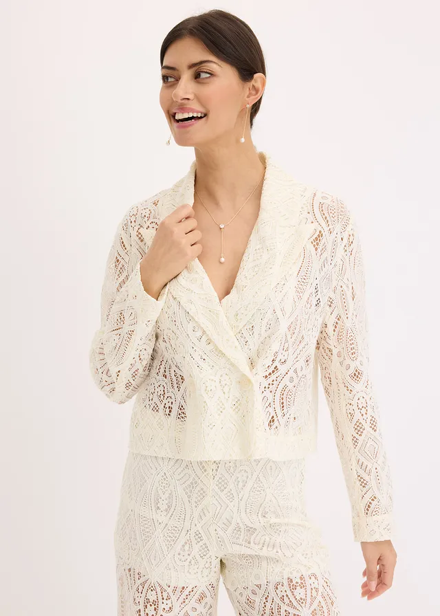 Blazer van kant, Kleur: crème