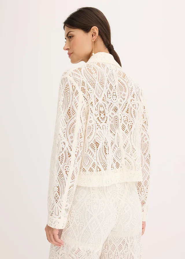 Blazer van kant, Kleur: crème