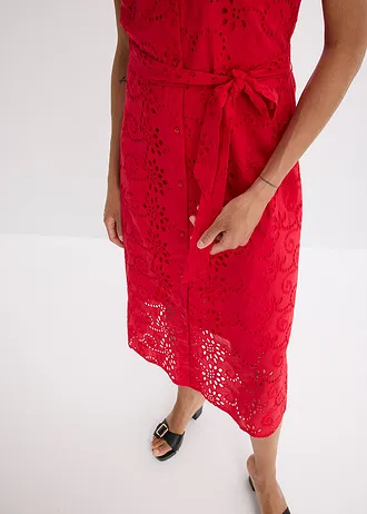 Halenkové šaty s dírkovanou výšivkou, z čisté bavlny • sytě červená • bonprix obchod