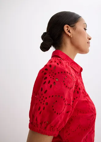 Halenkové šaty s dírkovanou výšivkou, z čisté bavlny • sytě červená • bonprix obchod