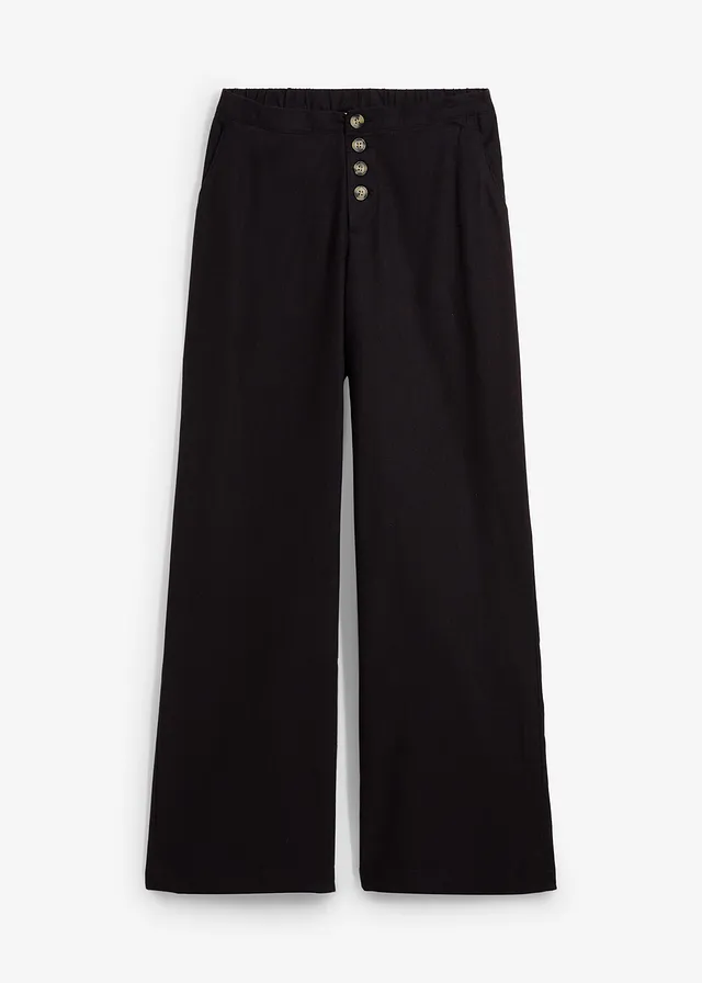 Pantalon palazzo en lin mélangé, long • noir • Boutique bonprix