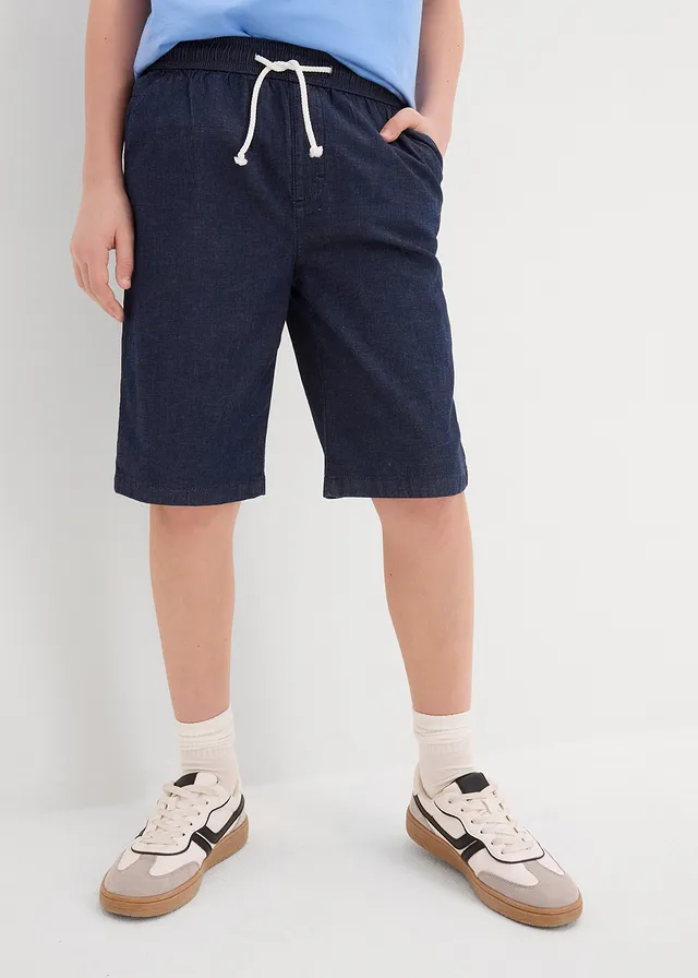 Short Regular en jean à taille élastiquée, Couleur: bleu nuit denim
