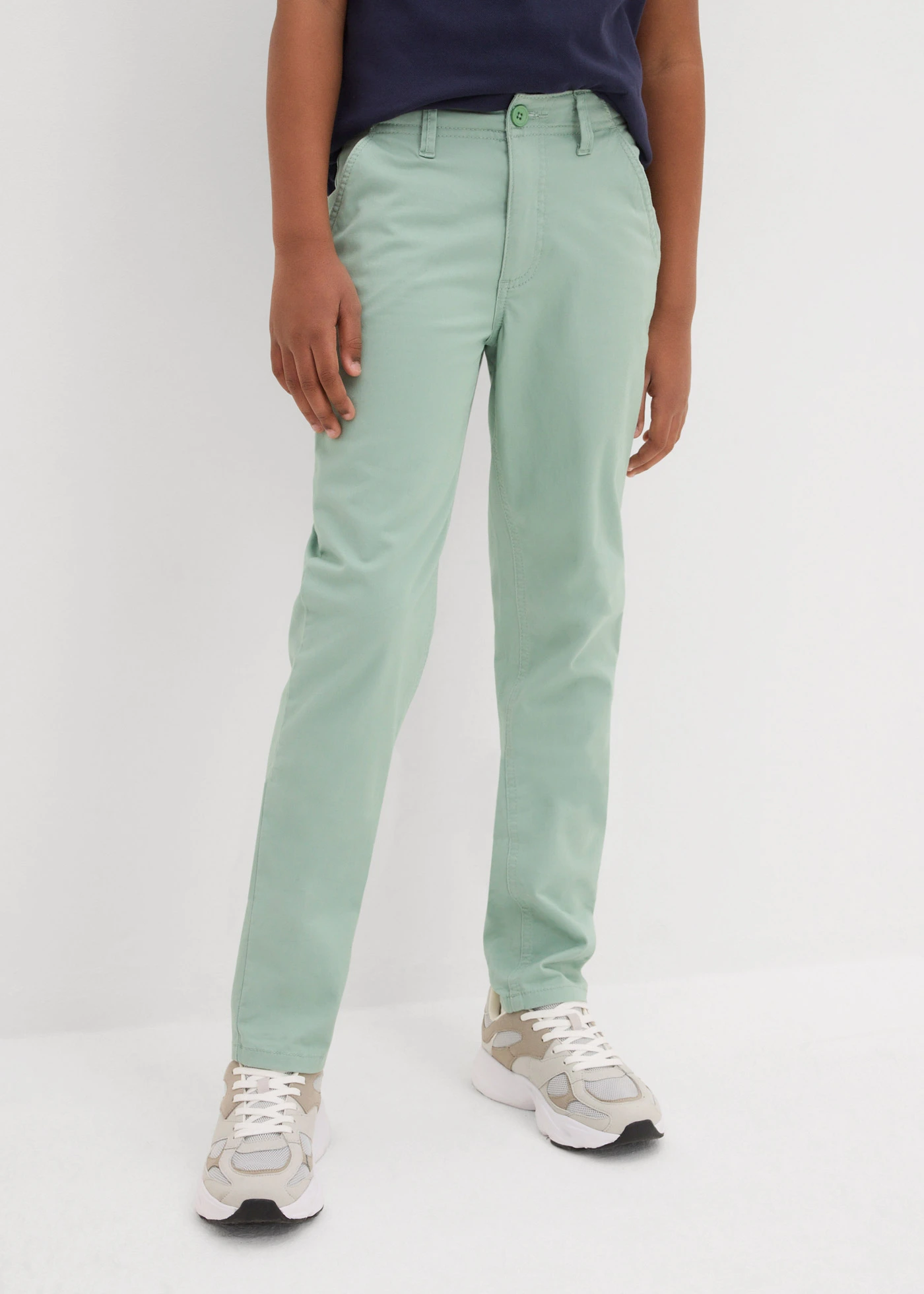 Chino kalhoty Slim Fit s nastavitelným pasem, Straight • pastelově zelená • bonprix obchod