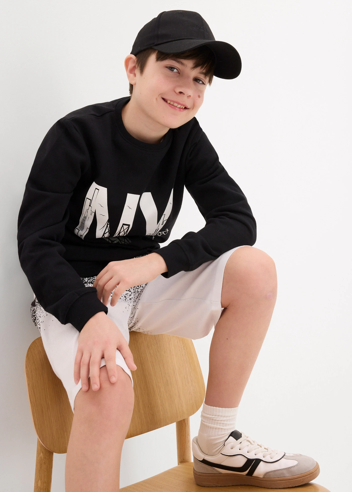 Jersey bermuda van biologisch katoen (set van 2) • zwart+zwart-wit met print • bonprix online shop