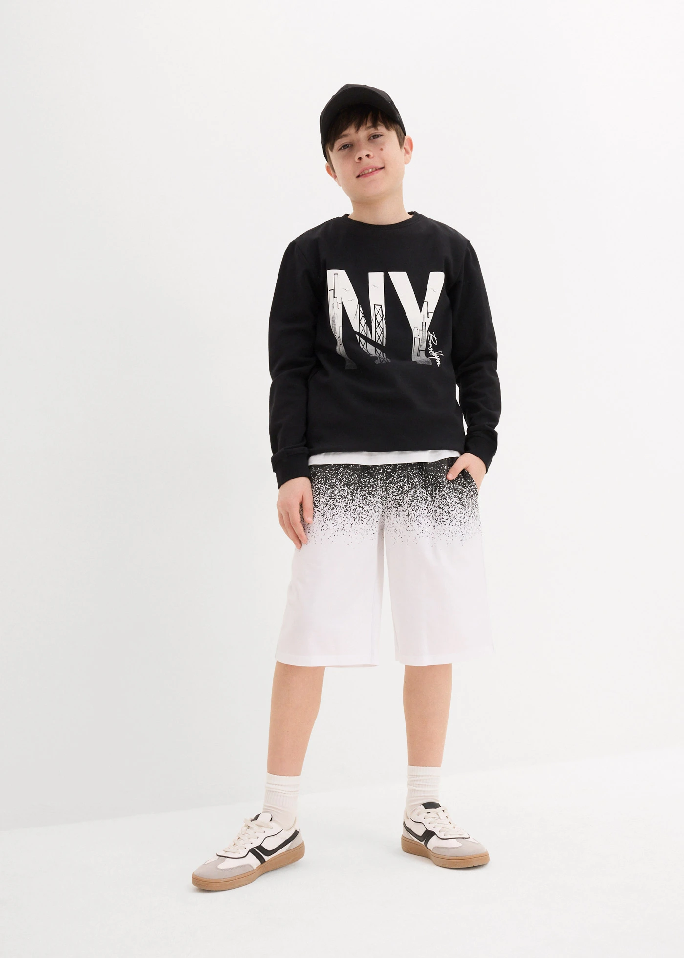 Jersey bermuda van biologisch katoen (set van 2) • zwart+zwart-wit met print • bonprix online shop