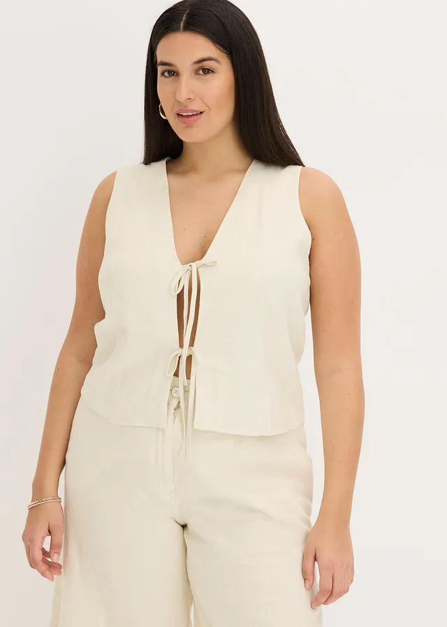 Gilet sans manches à nouettes, Couleur: naturel