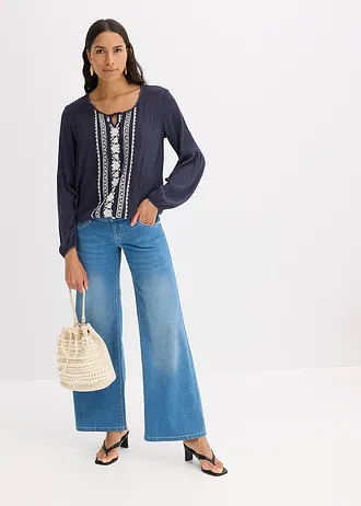 Blouse met borduursel • nachtblauw-beige • bonprix online shop