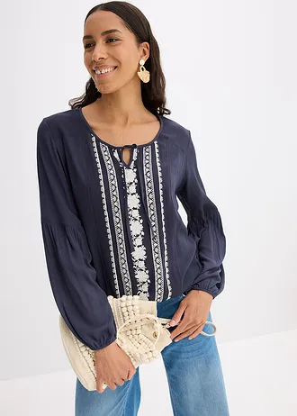 Blouse met borduursel • nachtblauw-beige • bonprix online shop