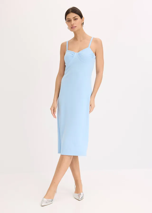 Robe midi ajustée, Couleur: bleu clair