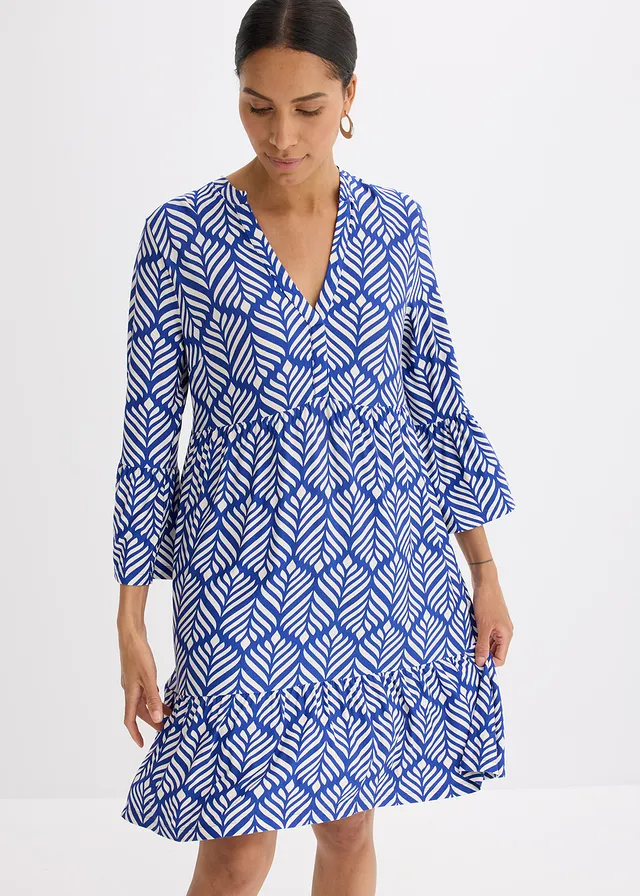 Robe-tunique en doux jersey de viscose • bleu/blanc imprimé graphique • product-page.page-title-suffix