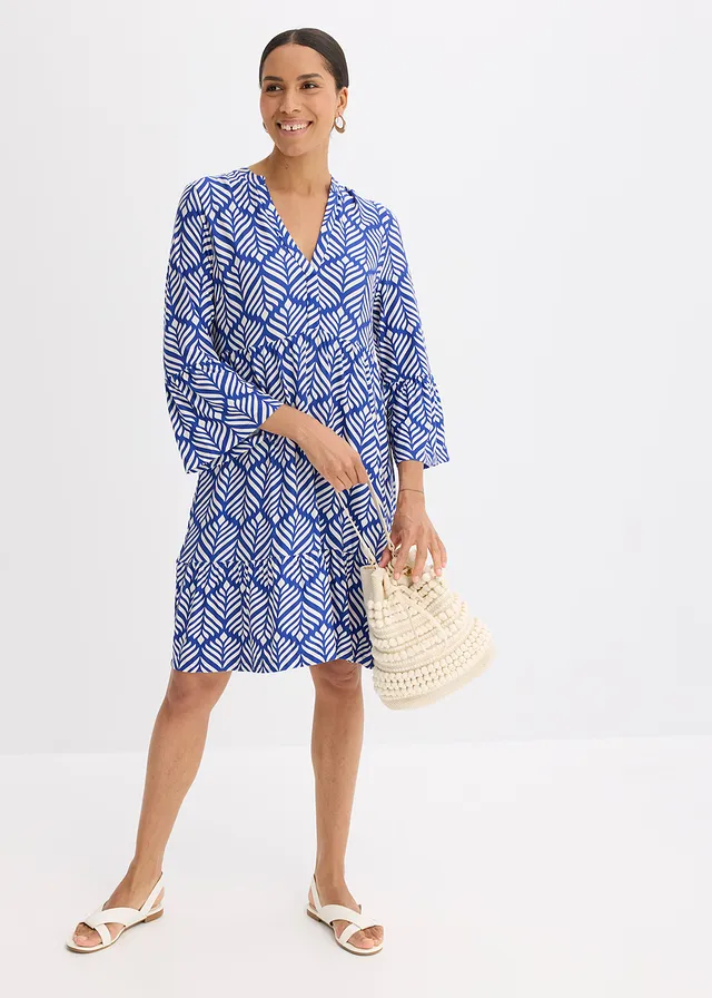 Robe-tunique en doux jersey de viscose • bleu/blanc imprimé graphique • product-page.page-title-suffix