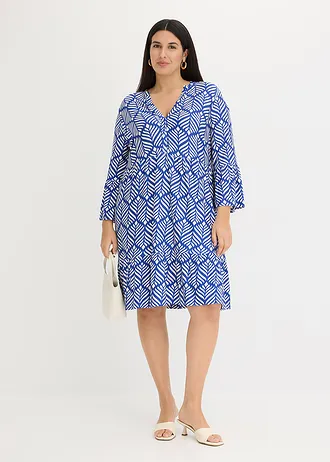 Tuniekjurk van een zachte viscosemix, Kleur: blauw-wit grafisch patroon