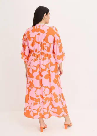 Maxi šaty ze splývavého saténu, barva: šeříkovo-oranžová s květy