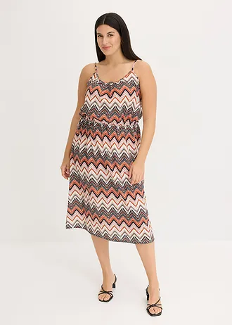 Robe imprimée à fines bretelles, Couleur: écru/marron imprimé