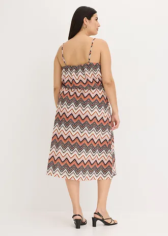 Robe imprimée à fines bretelles, Couleur: écru/marron imprimé