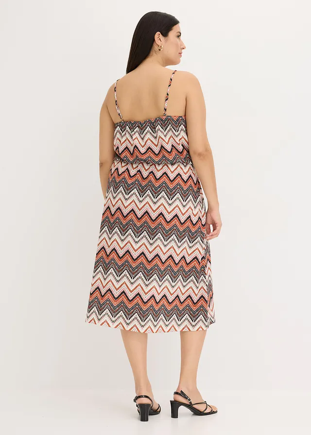 Robe imprimée à fines bretelles, Couleur: écru/marron imprimé