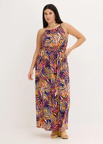 Gedessineerde jersey jurk, Kleur: blauw gebloemd