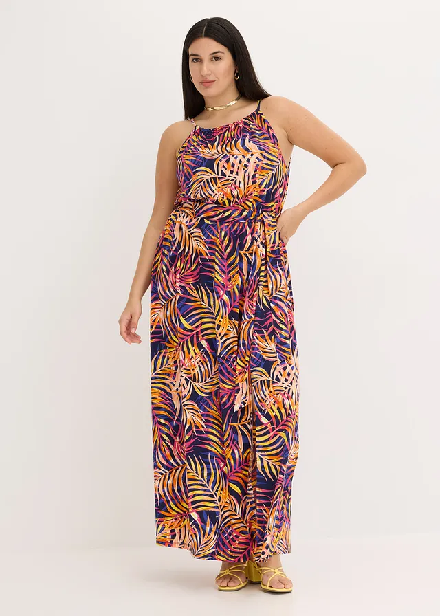 Gedessineerde jersey jurk, Kleur: blauw gebloemd
