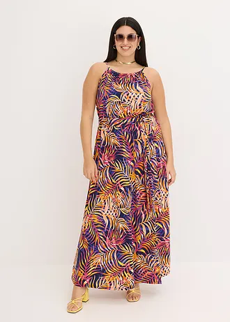 Gedessineerde jersey jurk, Kleur: blauw gebloemd