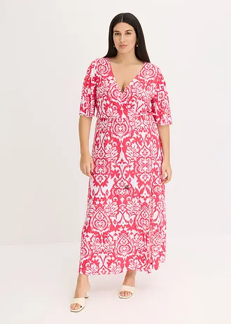 Jersey jurk, Kleur: pink-wit gedessineerd