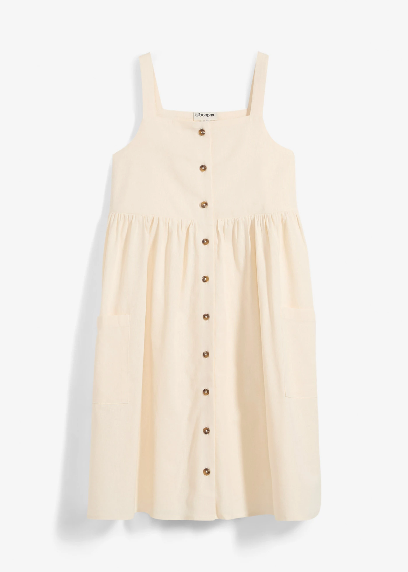 Šaty na ramínka, z chladivé směsi se lnem • béžová • bonprix obchod