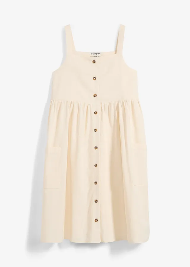 Robe à bretelles en lin mélangé rafraîchissant, Couleur: beige naturel