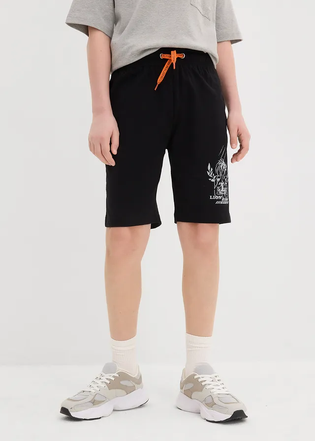 Jersey bermuda van biologisch katoen (set van 2), Kleur: zwart+lichtgrijs gemêleerd