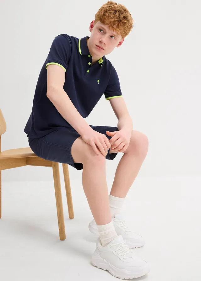 Piqué poloshirt van katoen • donkerblauw-neongeel • product-page.page-title-suffix