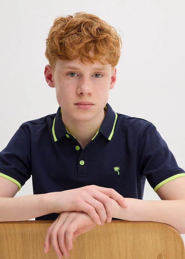 Piqué poloshirt van katoen • donkerblauw-neongeel • product-page.page-title-suffix