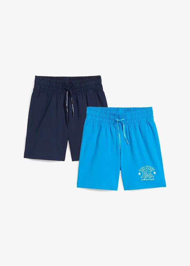 Lot de 2 bermudas jersey 100% coton, Couleur: bleu foncé + bleu pacifique imprimé