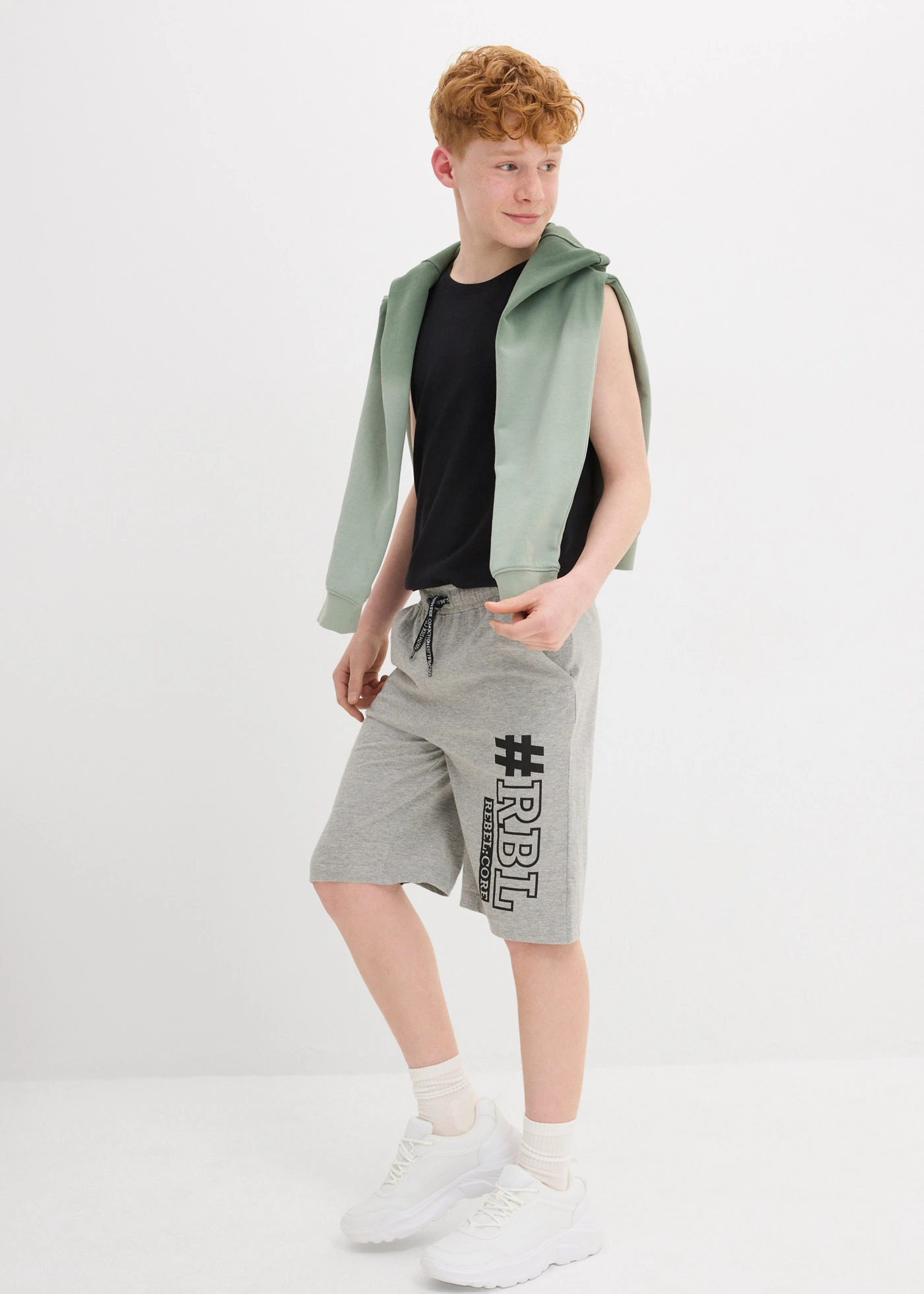 Teplákové bermudy, pro chlapce (2 ks v balení) • černá + světle šedý melír • bonprix obchod