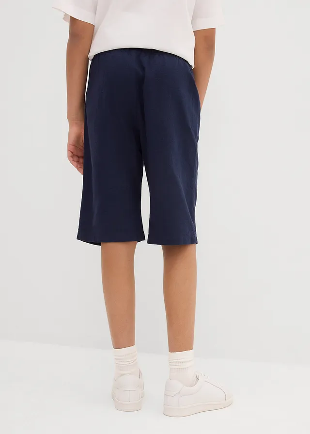 Short Regular à taille élastiquée en lin mélangé léger, Couleur: bleu foncé