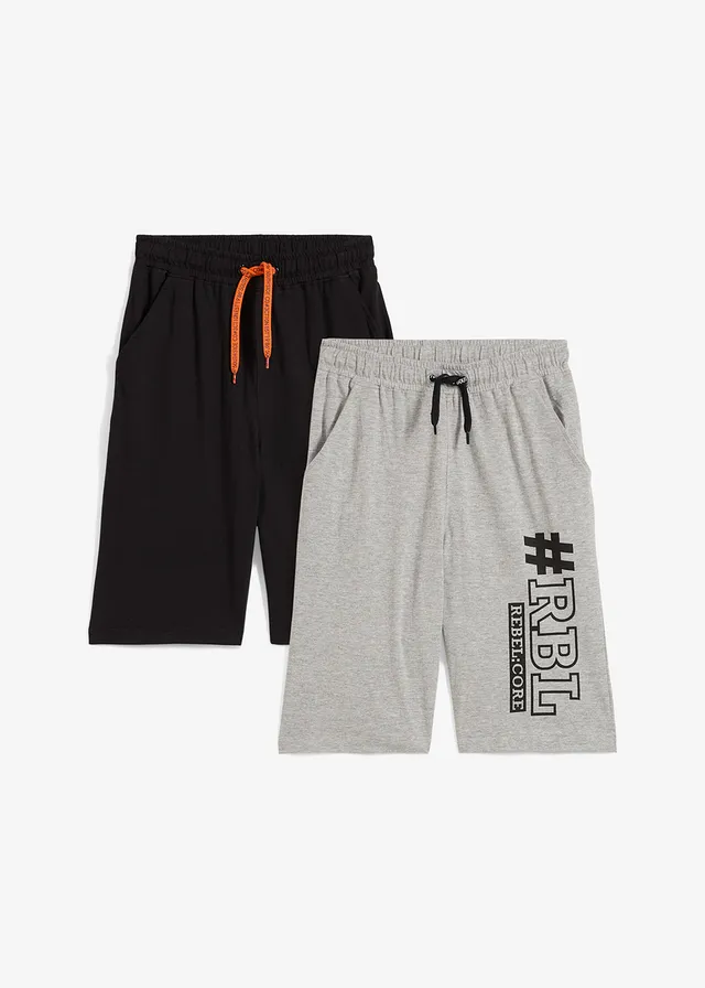 Jongens shirt bermuda (set van 2), Kleur: zwart+lichtgrijs gemêleerd