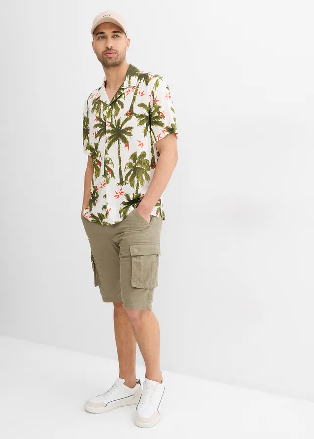 Chemise manches courtes en viscose, loose, Couleur: blanc cassé/orange/olive/olive doré/olive foncé