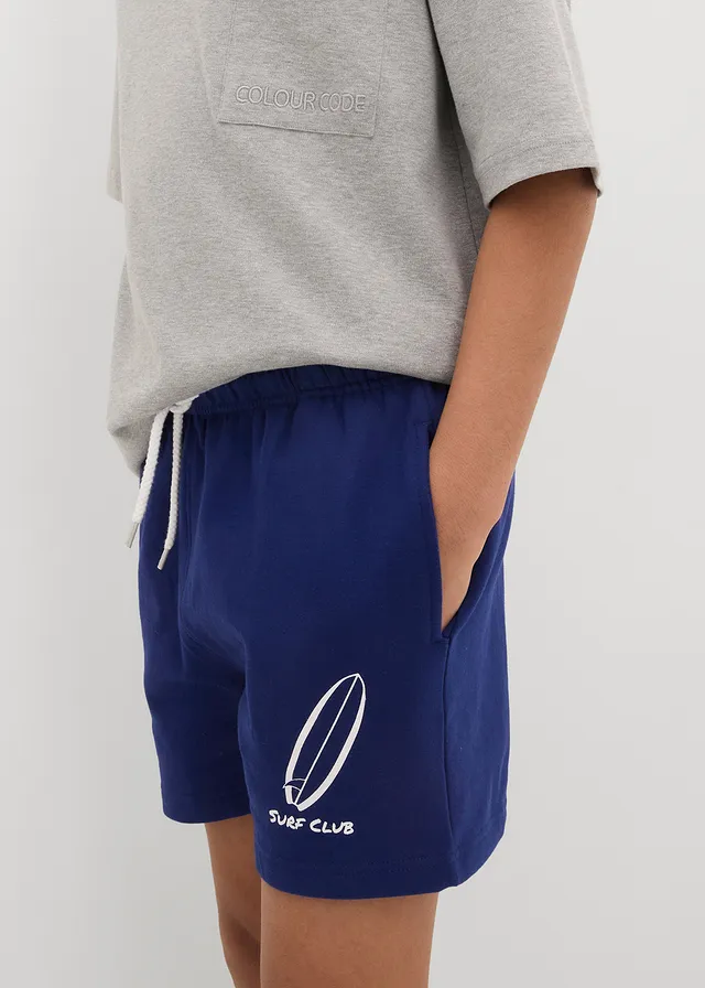 Short en molleton 100% coton, Couleur: bleu nuit/blanc imprimé