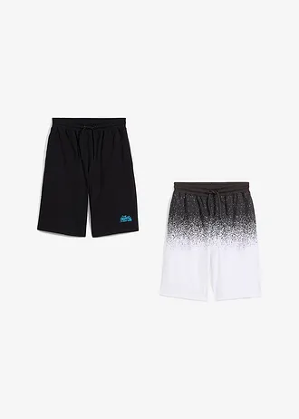 Jersey bermuda van biologisch katoen (set van 2) • zwart+zwart-wit met print • bonprix online shop
