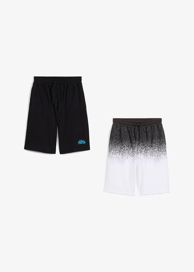 Jersey bermuda van biologisch katoen (set van 2) • zwart+zwart-wit met print • product-page.page-title-suffix