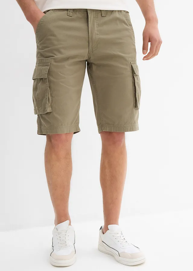 Bermuda cargo 100% coton, loose, Couleur: olive